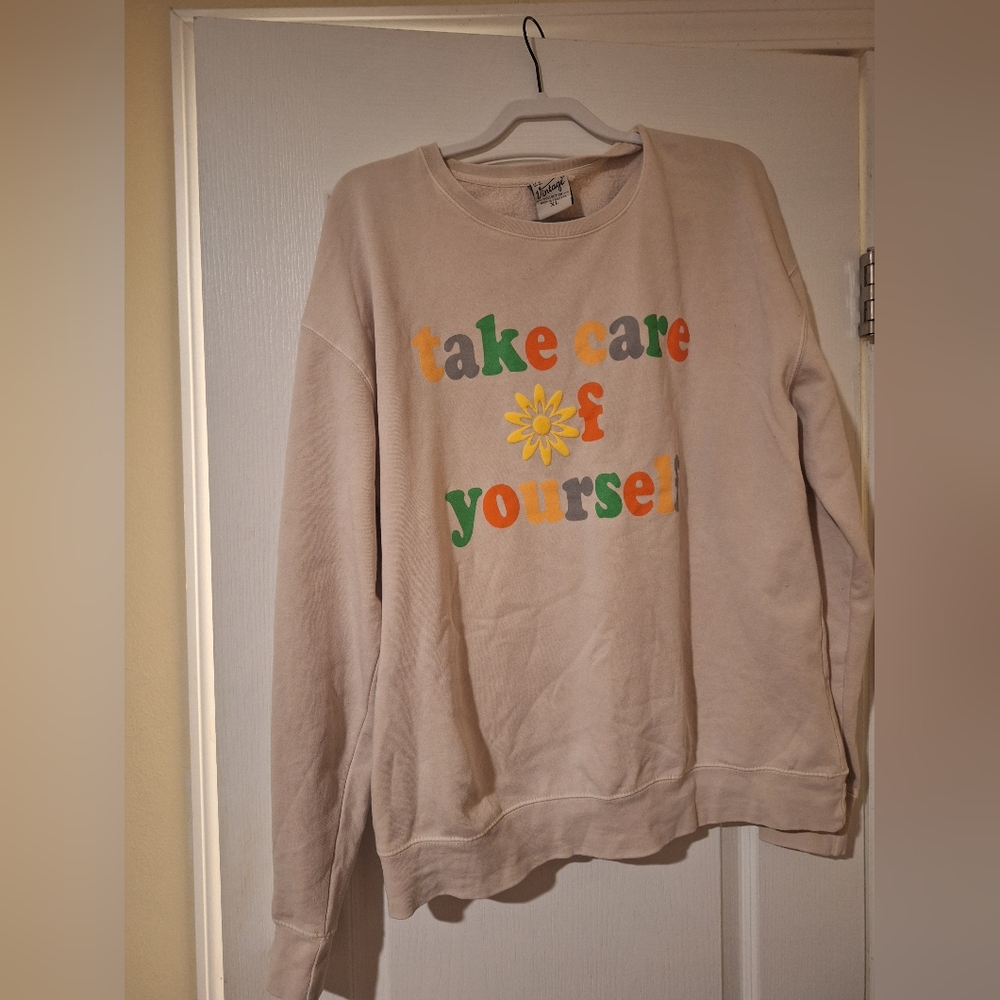 Womens XL US Vintage Take Care of Yourself Beige‎ Sweatshirt XL